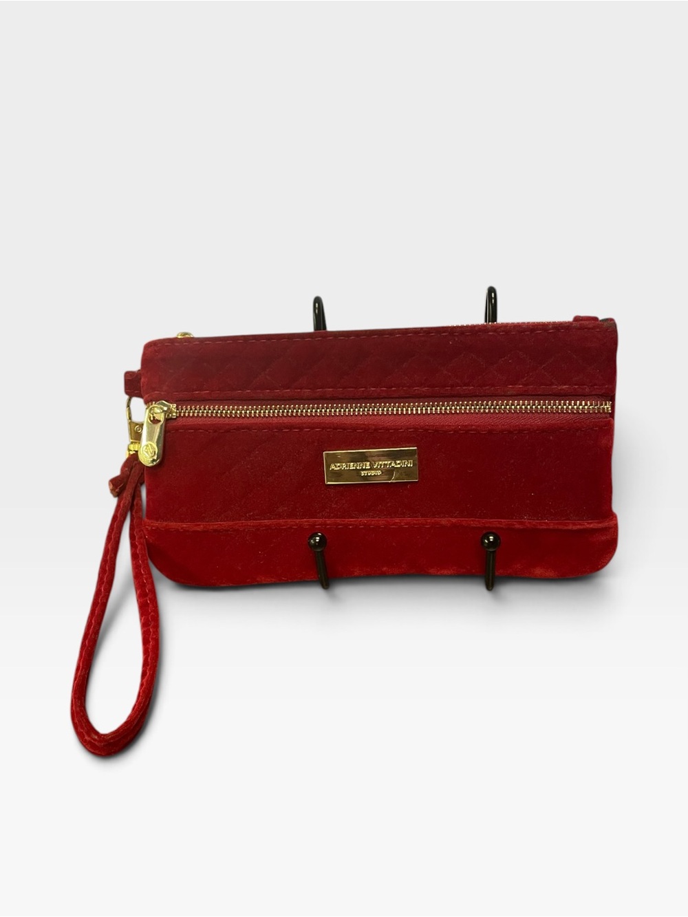 Adrienne Vittadini Red Suede Wristlet Clutch with Gold Hardware